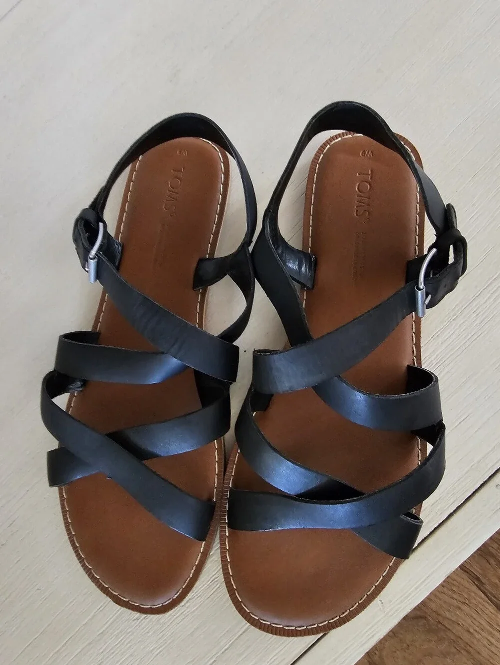 Toms Black Strappy Leather Sandals